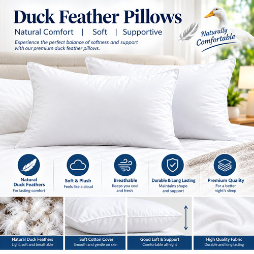 Duck feather pillows pair - feather,